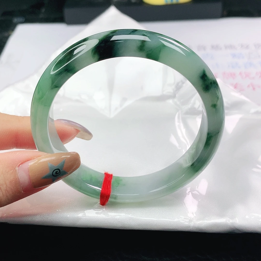 翡翠未镶嵌手镯翡翠56.7飘蓝花正圈