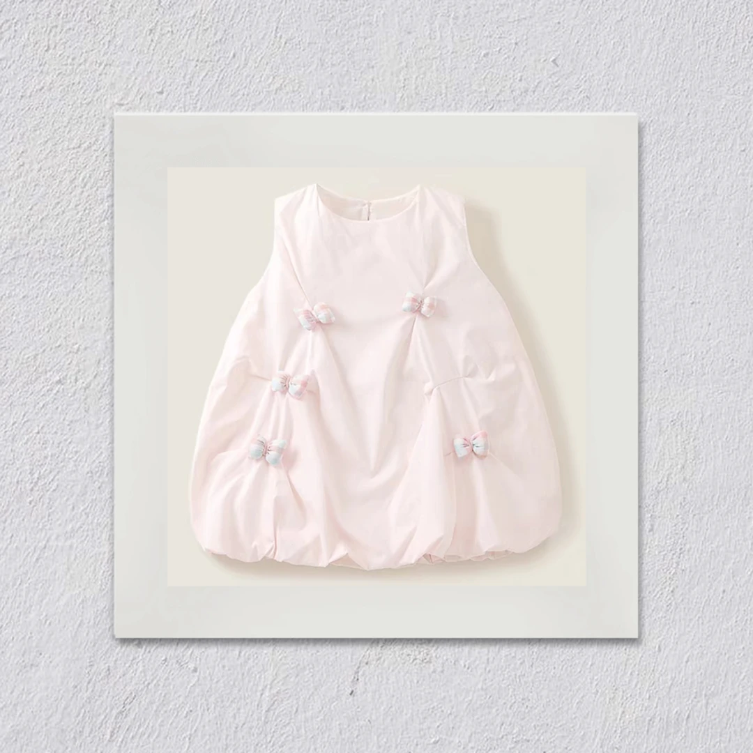 J81"方糖“女童L·H·NIAO2025新款法式花苞裙女童蝴蝶结连衣裙