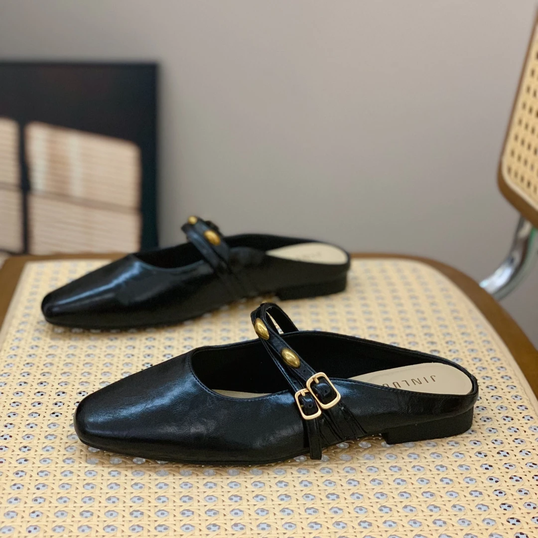 通勤百搭外穿包头拖鞋女2025夏季新款舒适平底懒人一脚蹬浅口单鞋