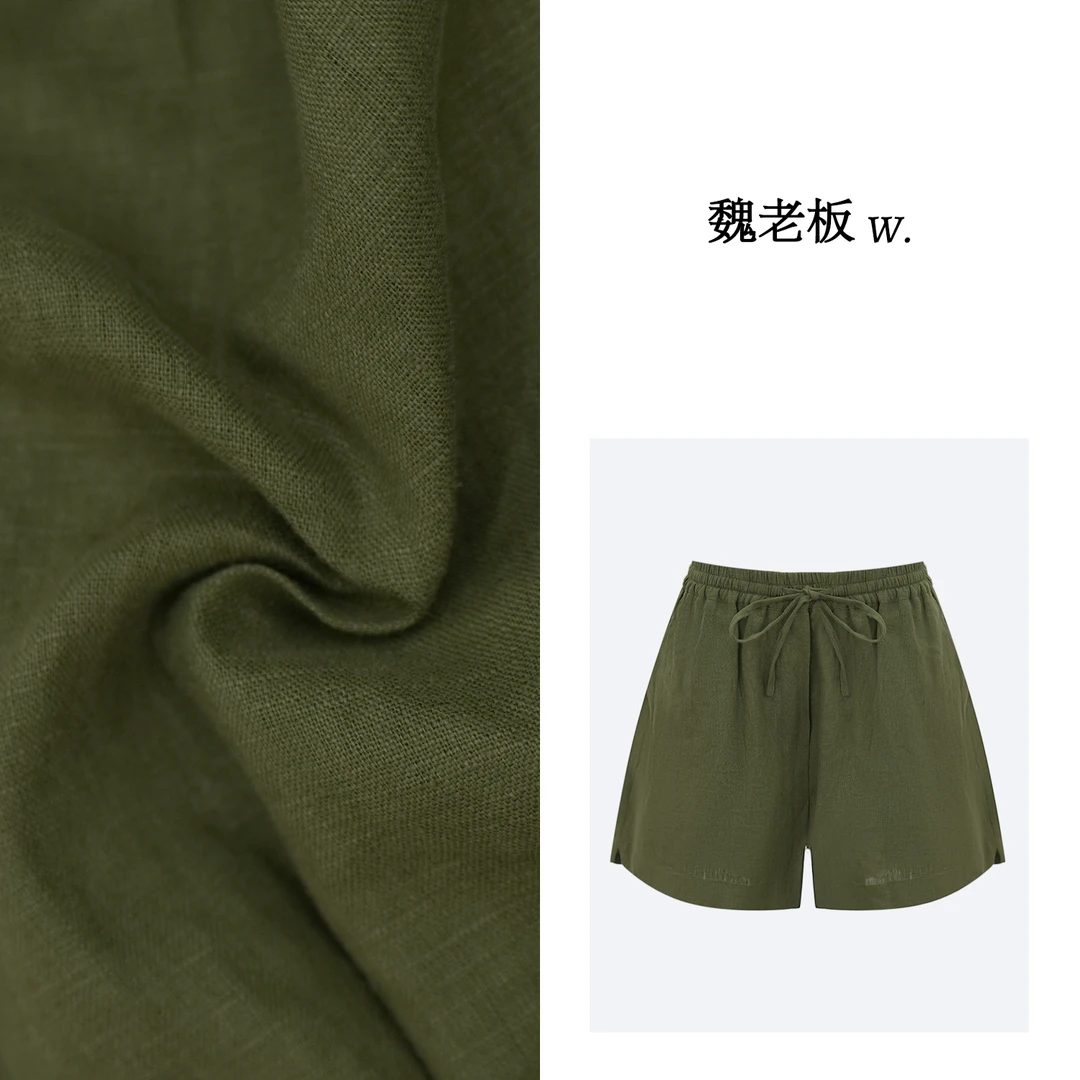 W.Diva【柔情旋律】宽松显瘦高腰抽绳亚麻短裤1KDMJ4041