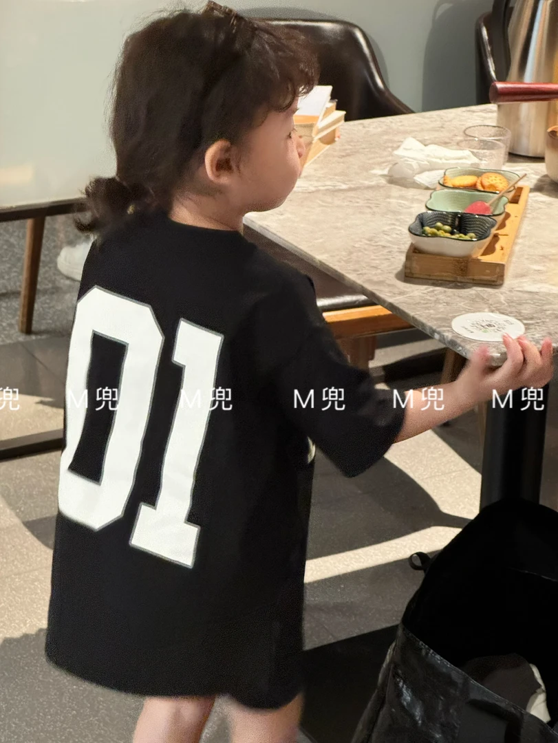 25年新款高货重克数01设计男女同款儿童短袖上衣