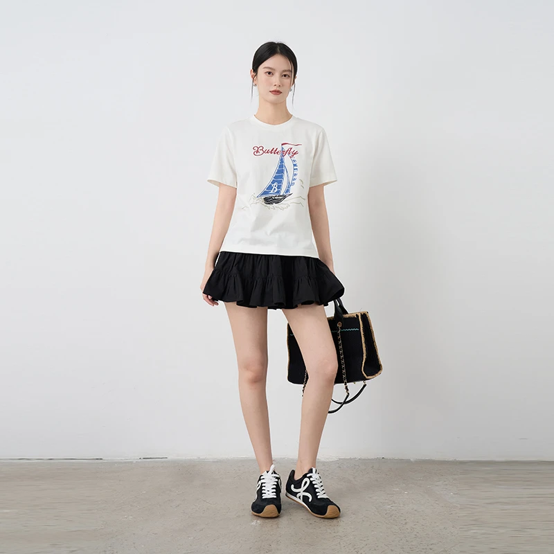 Moprobably李予诺「俏动短裙」"100%棉"学院减龄A字半身裙L5262019