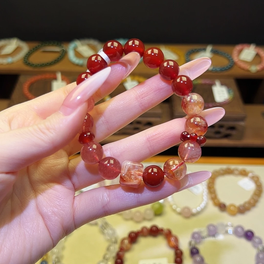 银S925镀金镶嵌手串水晶红1332