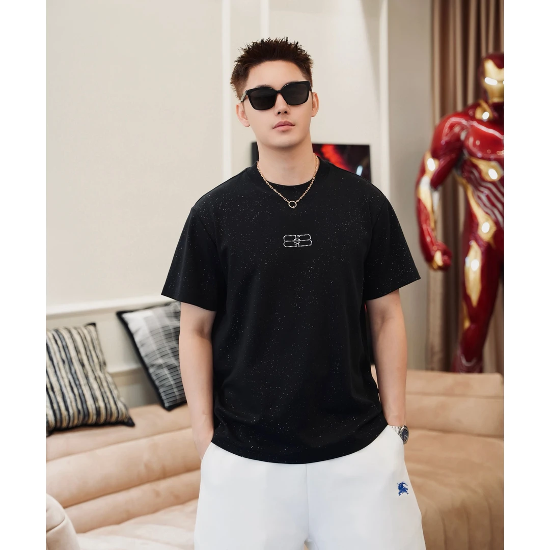 SAM【夜空流星】轻奢质感液氨活性黑精致闪粉设计圆领高品质短袖