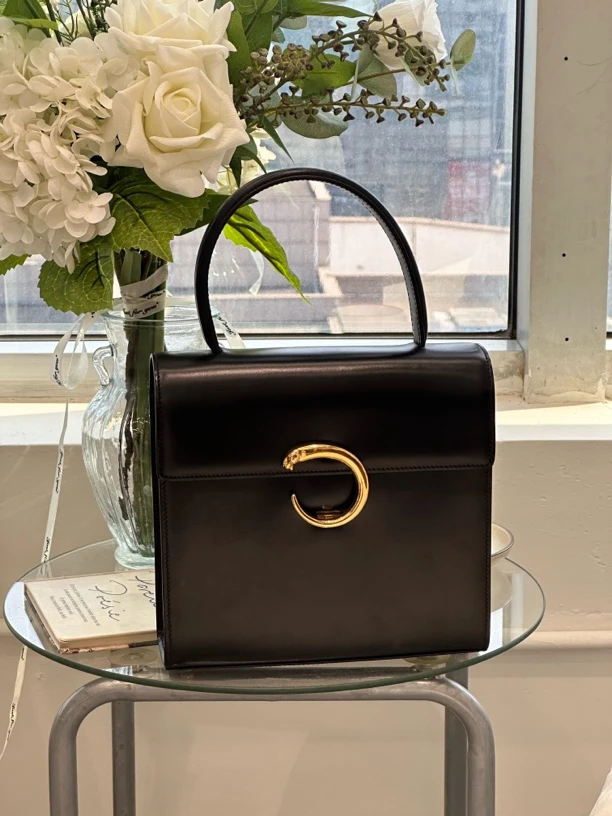 95新 Cartier/卡地亚 黑金豹子头Kelly手提斜挎包