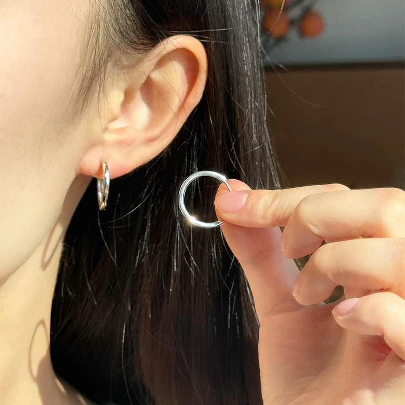 早兰 足银耳饰 【星素耳扣】足银999简约素圈耳扣小众百搭高级感