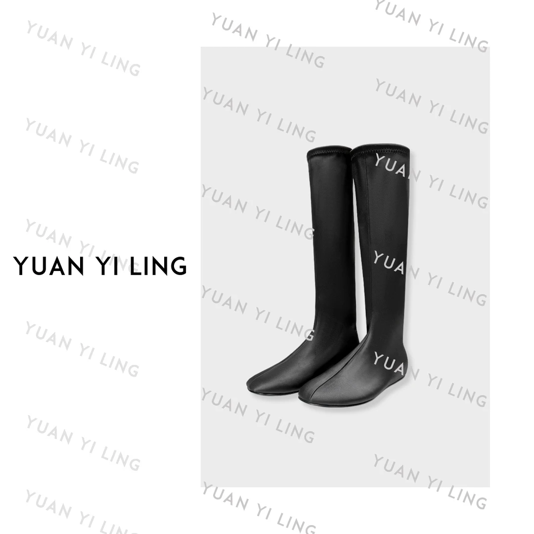 袁艺灵【简奢系列】方平头弹力长筒袜靴
