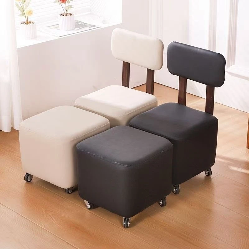 家用溜溜凳小椅子靠背沙发边凳轻奢高级感坐凳创意滑轮矮凳带轮