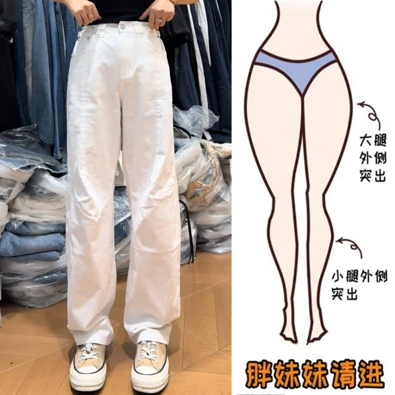 Aimeerosa/艾洛莎2025夏季薄款帅气腰扣工装牛仔裤显瘦阔腿弯刀裤