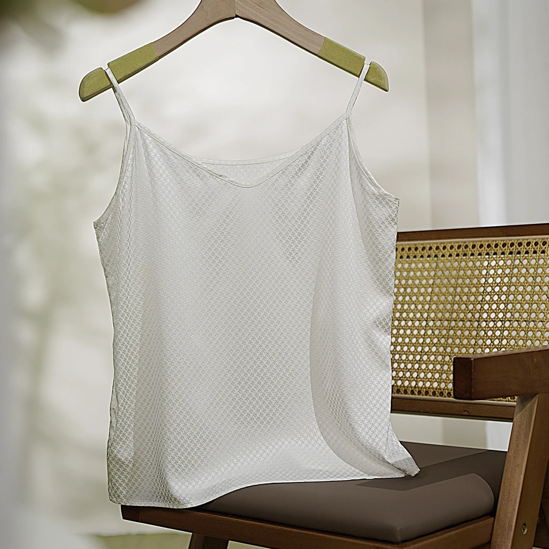 新款桑蚕丝提花桑波缎背心吊带简约夏季宽松无袖纯色 LW 998