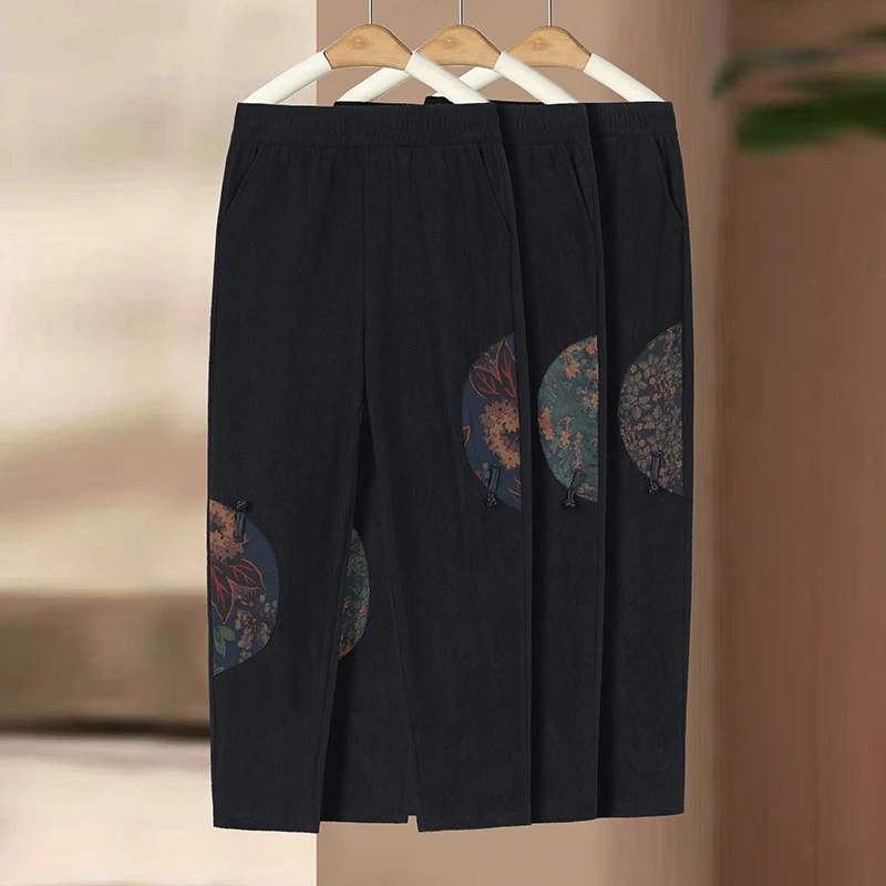 中老年妈妈装中国风2025春季秋季新款休闲裤松紧腰气质中老年女装