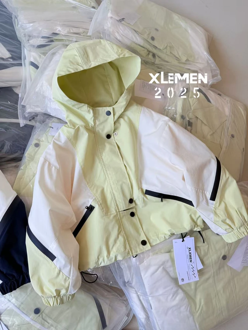 春季连帽拼接男童女童常规拼色外套春款中大童韩版外套冲锋衣外套