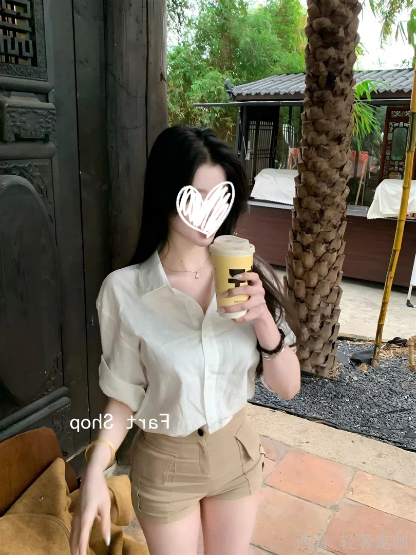 高干文女主S1P银丝两穿白衬衫+时髦韩女九分奶茶裤套装