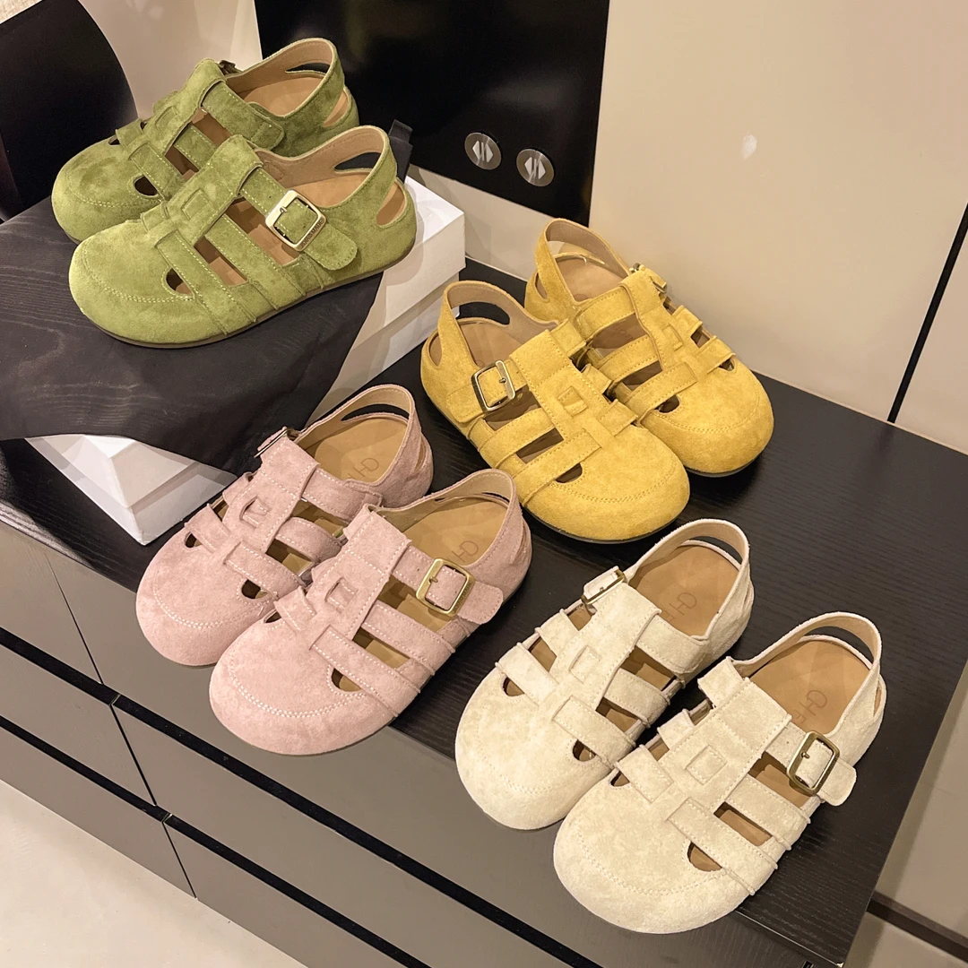 2025夏季新款复古森系包头凉鞋女时尚个性镂空博肯鞋罗马凉鞋