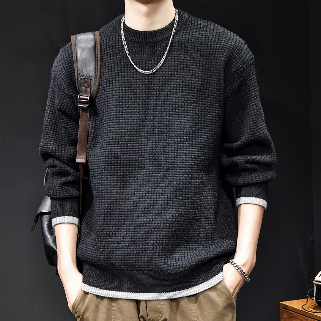 MR.MUDI/穆迪先生秋冬新款美式菠萝纹毛衣男复古慵懒针织衫假两件