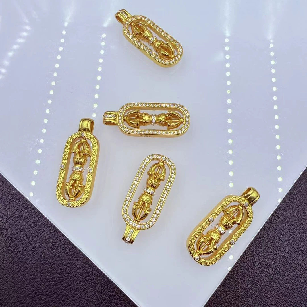 吊坠925银 「戴琴珠宝」FR6028-28*11mm左右金色杵吊坠（多样发其一）