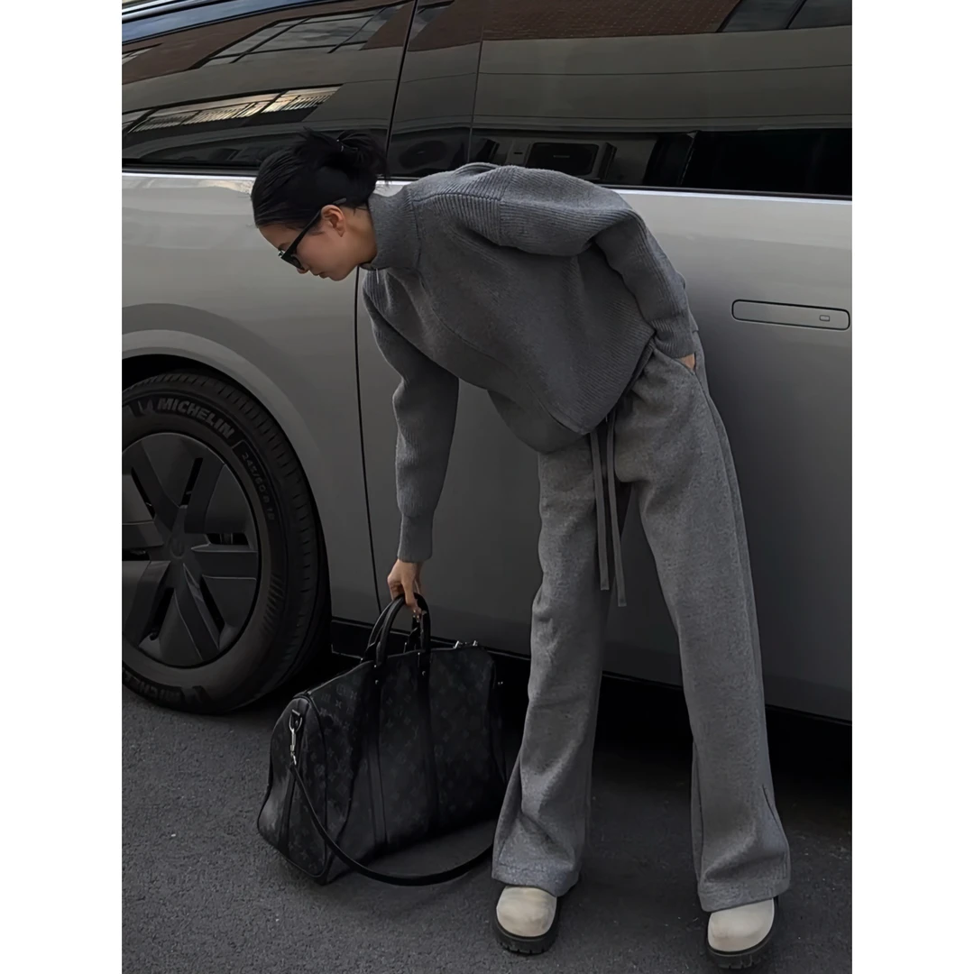 秋冬新款 美式休闲简约纯色直筒休闲裤男宽松百搭阔腿长裤潮