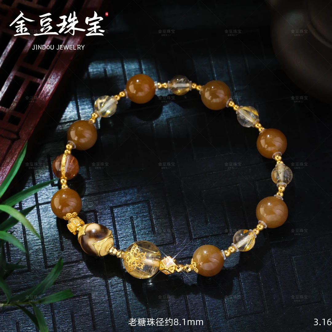 【金豆VIP】子曰||18K金巨招正C+偏C虎牙板钛晶且末老糖和田玉手串F