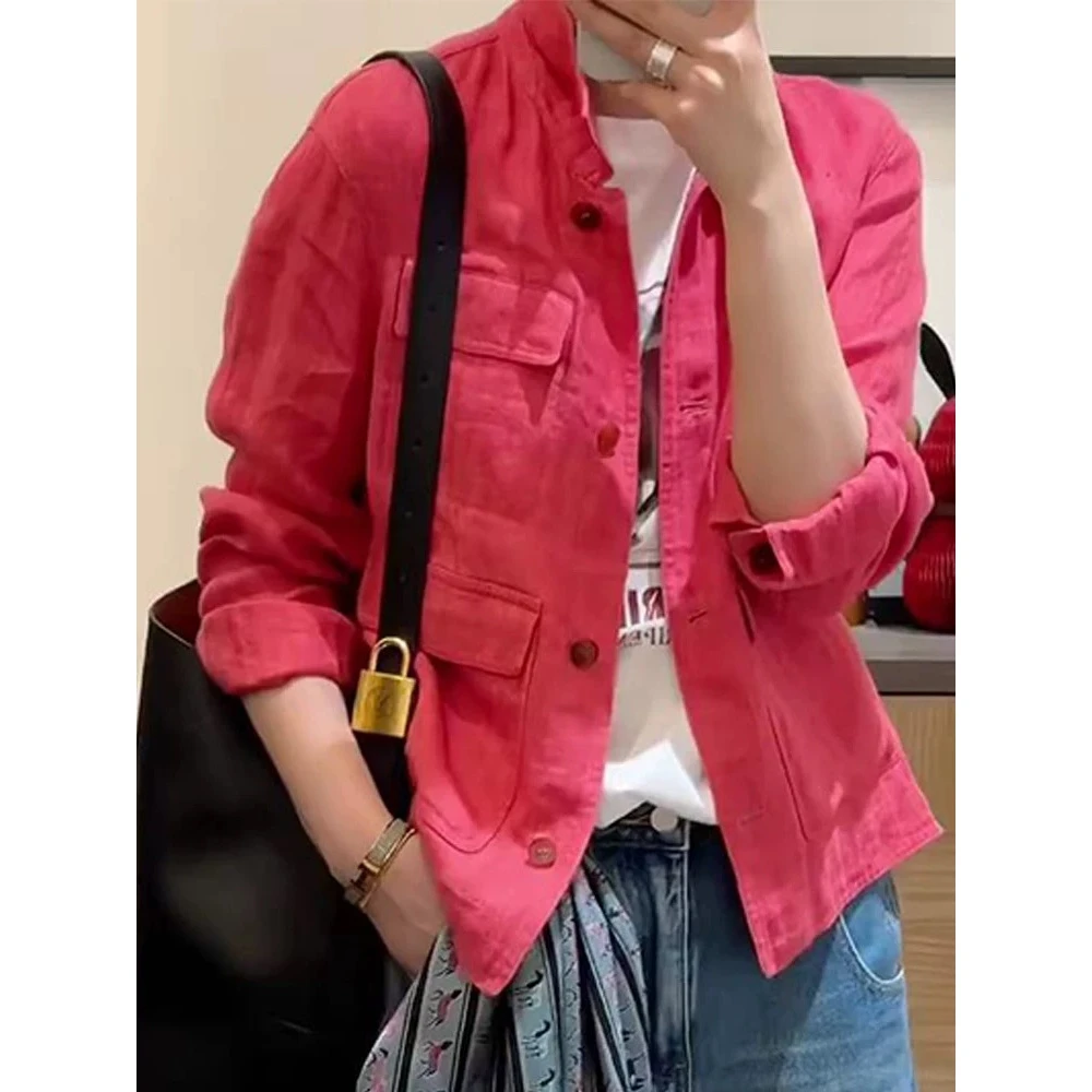 高级感巨好看的独特漂亮设计感单排扣红色外套女秋季宽松休闲上衣