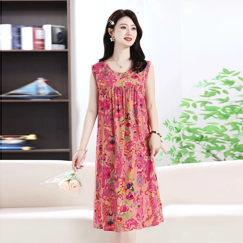 2025大码睡裙棉绸睡衣中长裙新款女款薄款裙子夏季时尚宽松中长款