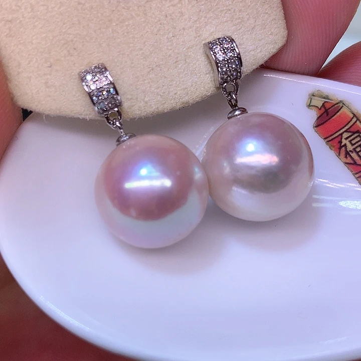 银S925镶嵌耳饰淡水珍珠