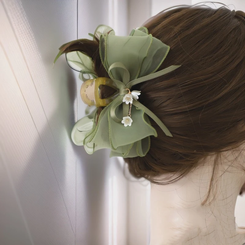 【升意鸿饰品】森系鲨鱼夹！小清新绿色蝴蝶结抓夹铃兰花花朵发饰