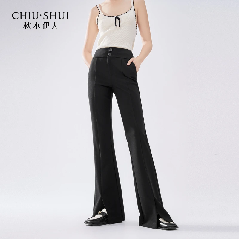 【品牌福利】秋水伊人黑色喇叭裤秋女高腰微喇624334M080349
