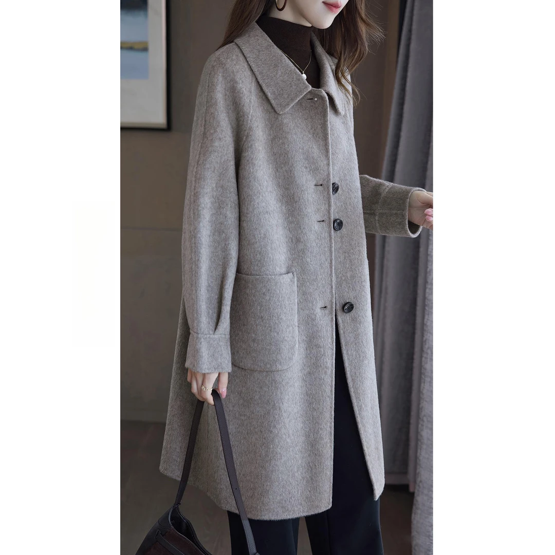 高端直筒版单排扣双面呢羊毛大衣女洋气显瘦冬季新款毛呢外套百搭