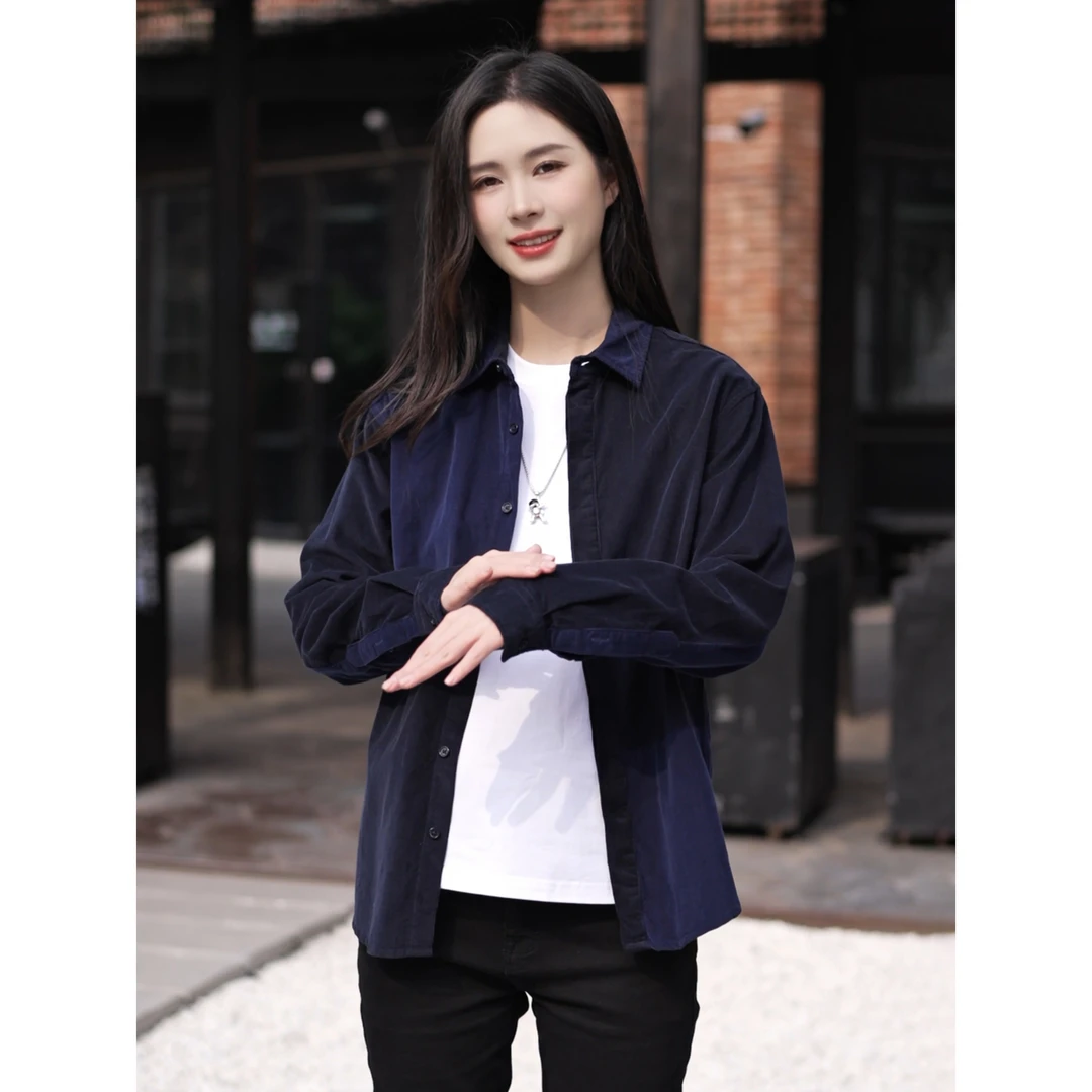 纯棉拼接灯芯绒长袖衬衫设计感潮流休闲上衣男士宽松衬衣1339