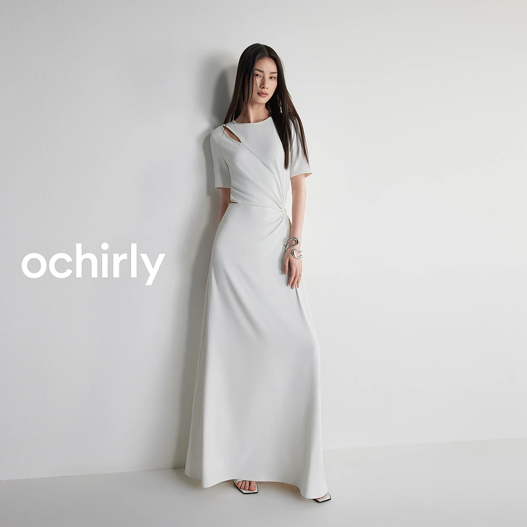 仿醋酸白裙 ochirly欧时力连衣裙新款夏装小黑裙气质镂空长裙