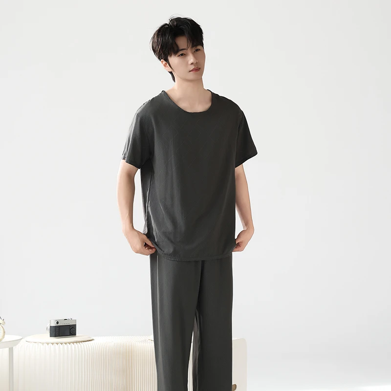 【男士套装】夏季新款男士绵绸睡衣套装家居服短袖长裤套装睡衣