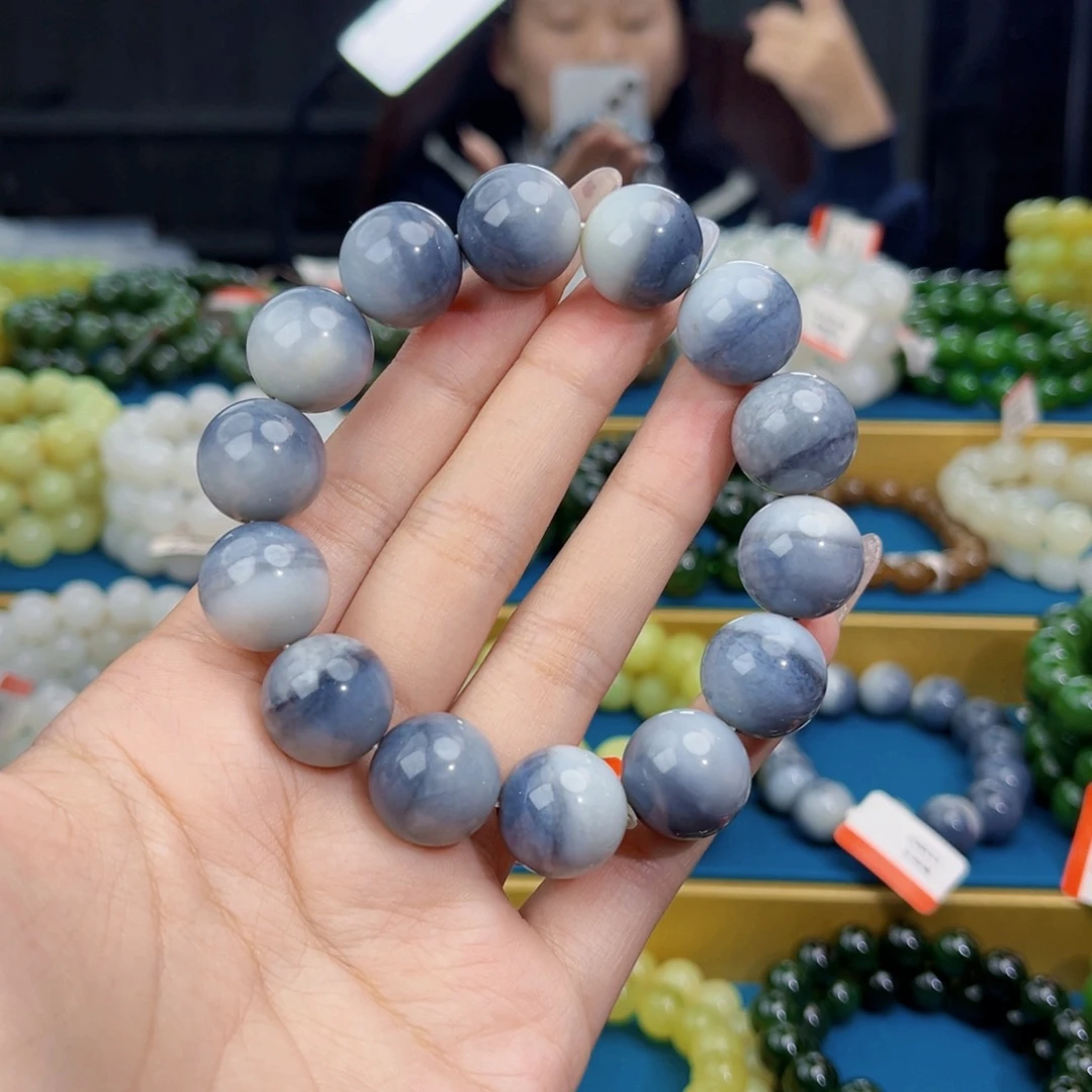 和田玉未镶嵌手链天然和田玉新疆青花籽聚宝盆手串16