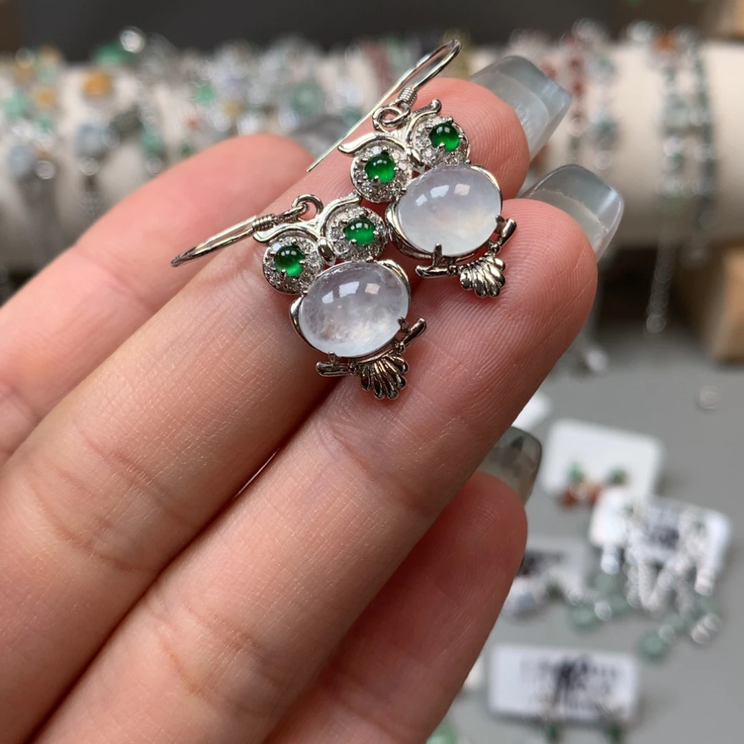 翡翠戒指银S925镶嵌耳钉