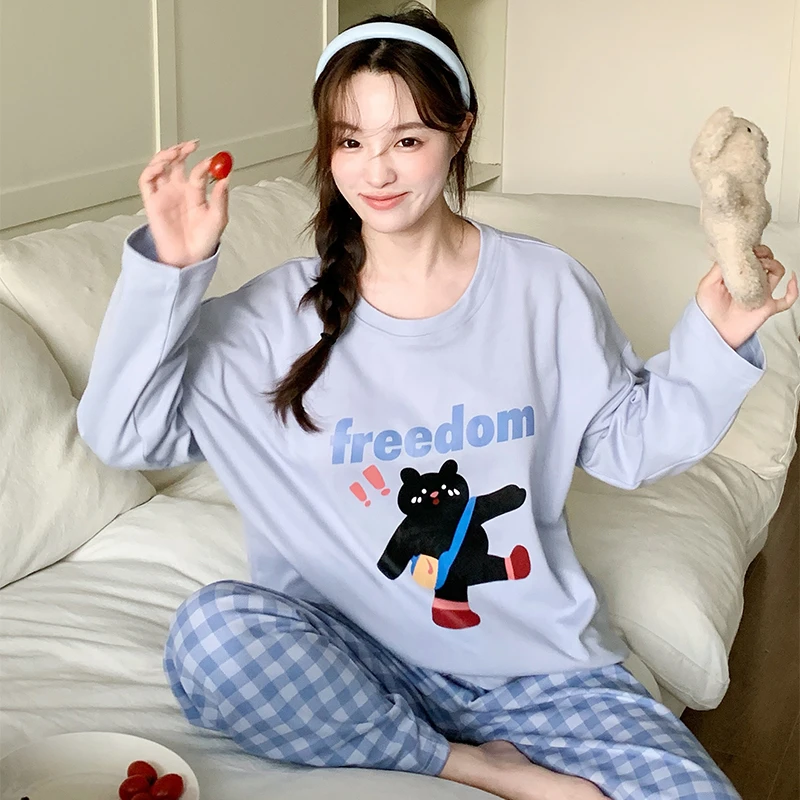 2025年网红款睡衣女春秋款小个子可外穿学生小熊长袖家居服两件套