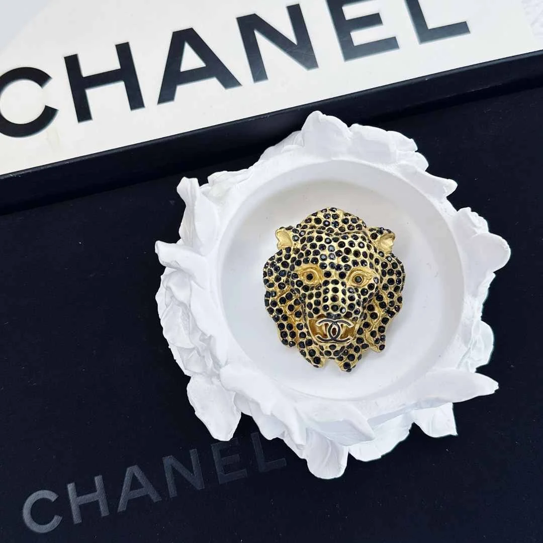 95新 Chanel/香奈儿 柚礼中古/香奈儿狮子黑钻胸针LK504005
