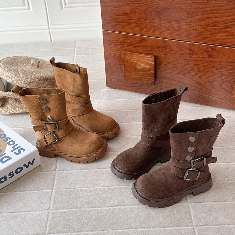 儿童加绒马丁靴2025秋冬季复古洋气短靴男女童美拉德中筒靴子1008