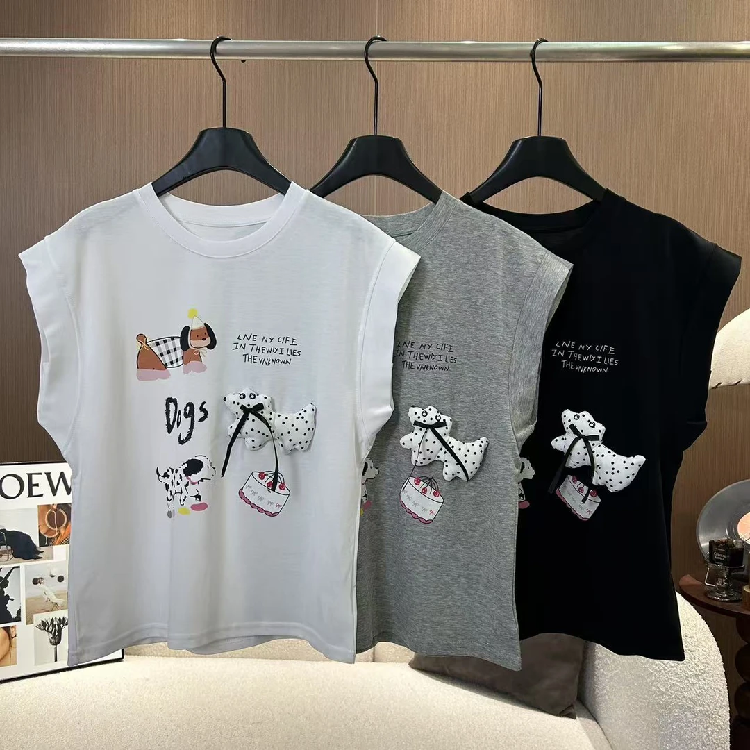 【斑点小狗】夏季新款韩系甜美立体斑点狗显瘦无袖T恤上衣9527