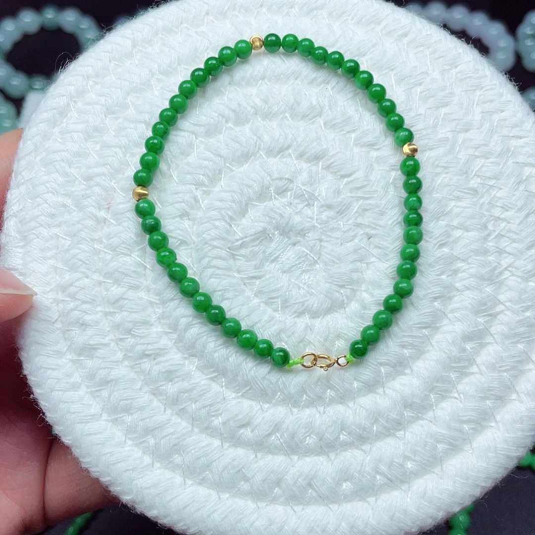 翡翠18K金镶嵌手链天然缅甸翡翠A货卡3.8