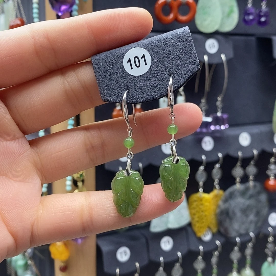 @***头和田玉银S925镶嵌耳饰