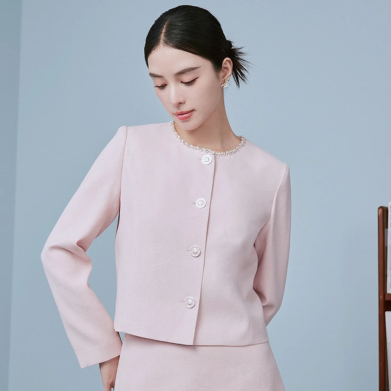 2025新款浪漫玫瑰轻奢套装上衣珊瑚粉色精致气质-MOGA01WJK014P51