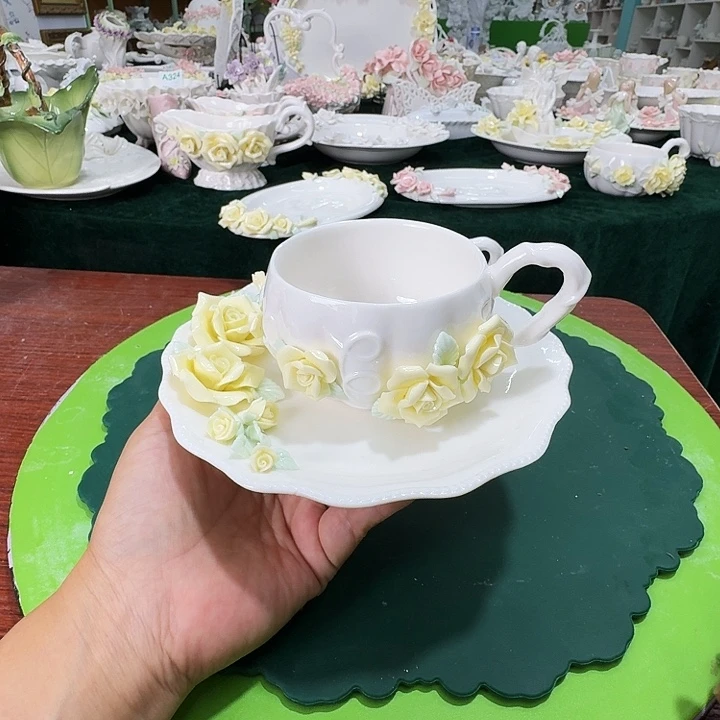 陶瓷玫瑰花咖啡杯套装