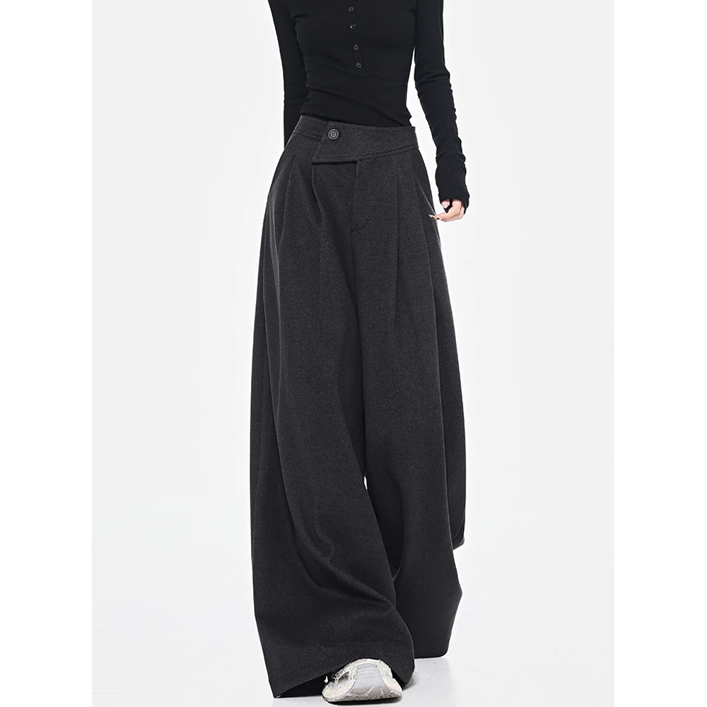 CHIC 秋冬新款灰色阔腿显瘦西装裤女高腰百搭宽松拖地裤裤子慵懒