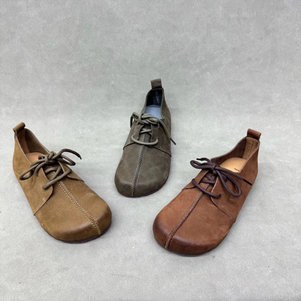 3032-2舒适秋季春季皮鞋圆头文艺休闲皮鞋车缝线时尚平底系带