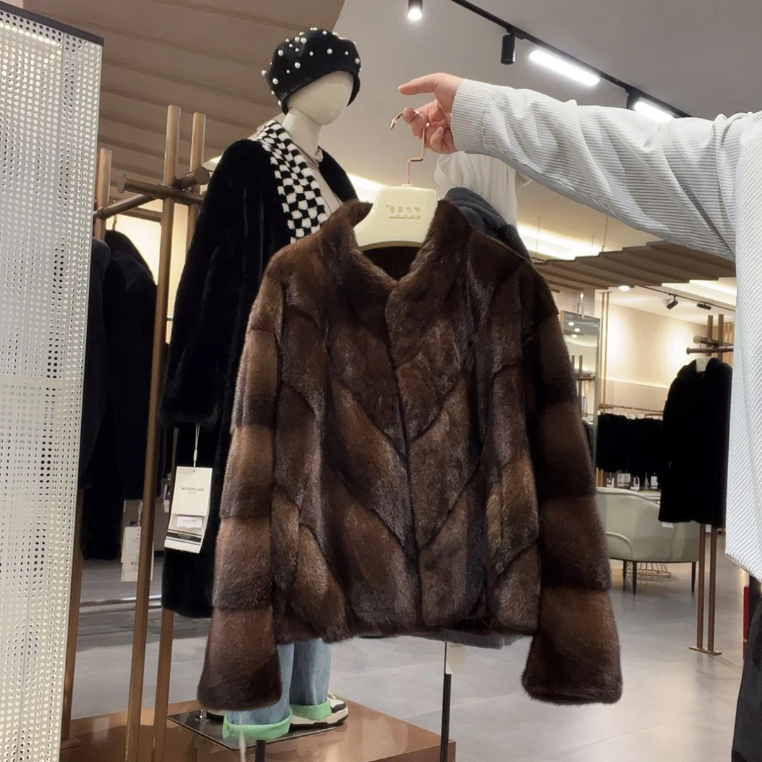 射***巫92515咖啡原色水貂外套
