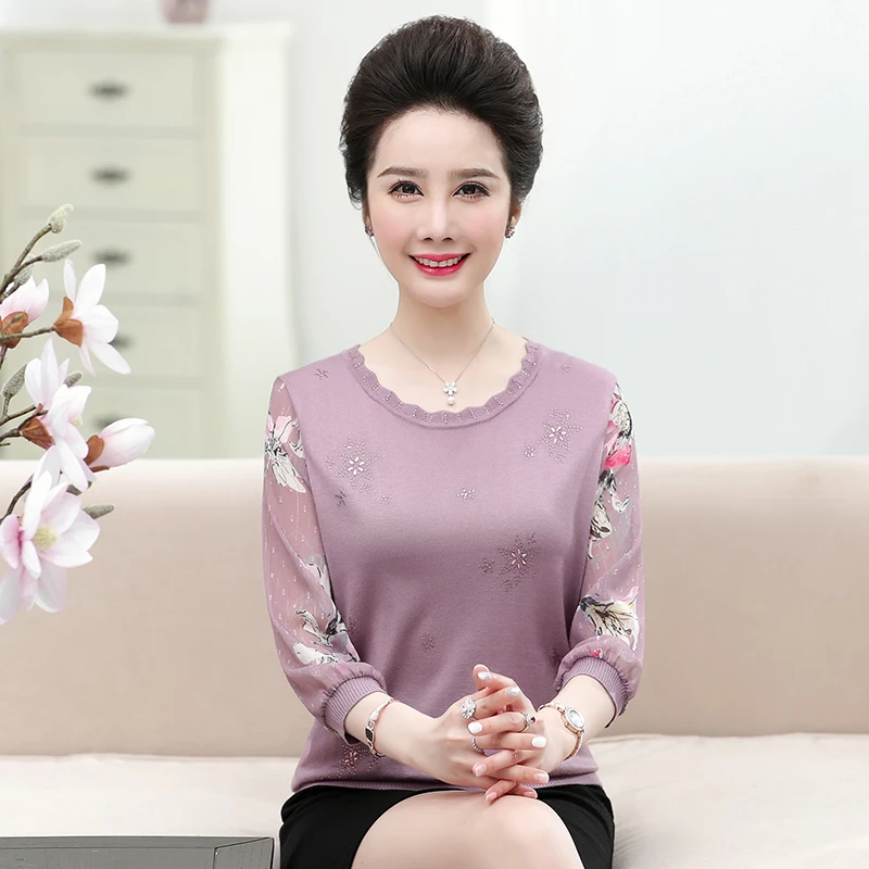 新款妈妈春装T恤洋气中年人夏季上衣春装中老年女装春秋小衫