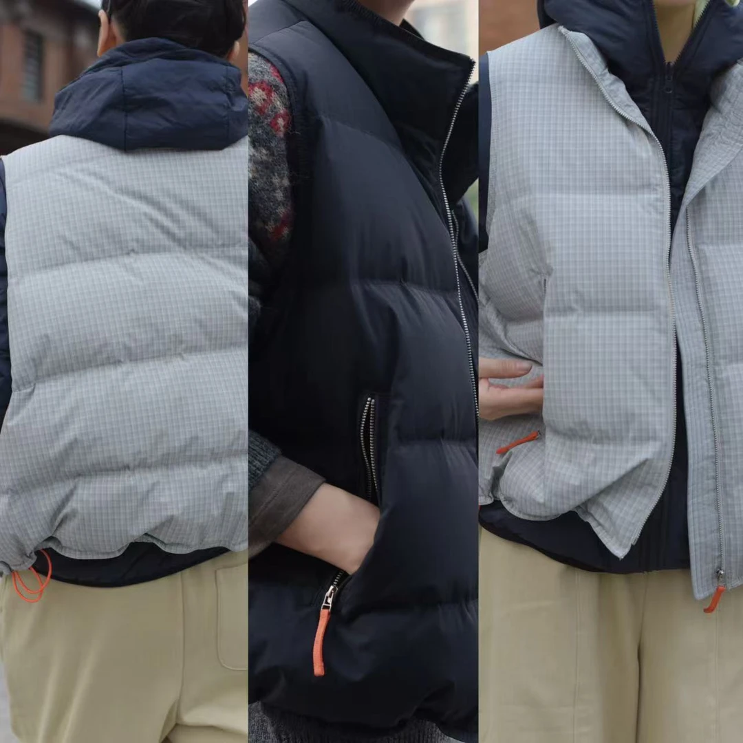 【秀秀新品3】格子撞色抽绳马甲冬季