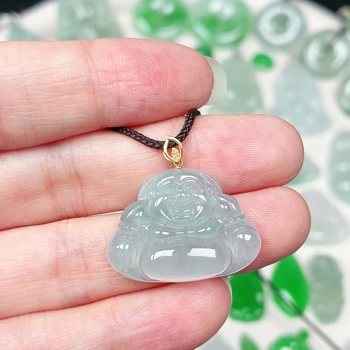 翡翠18K金镶嵌颈饰缅甸天然A货翡翠