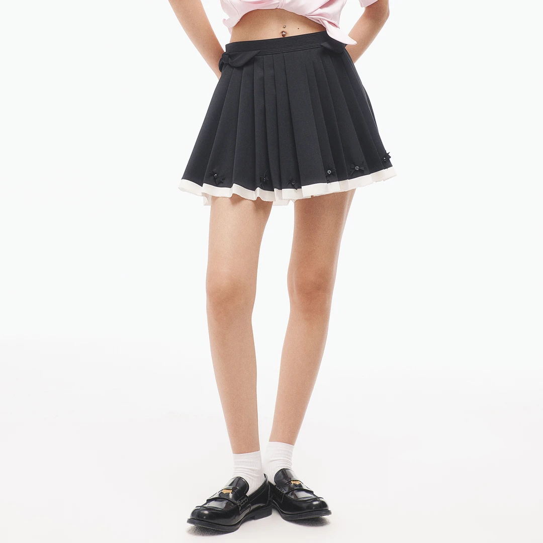 lefame拉飞姆2025夏新款时尚兔耳朵双层压褶甜美减龄半裙高腰显瘦