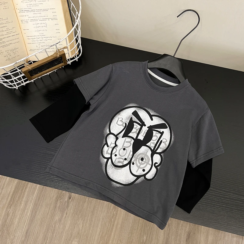 现货-【兔小呗】春秋装儿童潮流印花休闲假两件T恤ZY3009