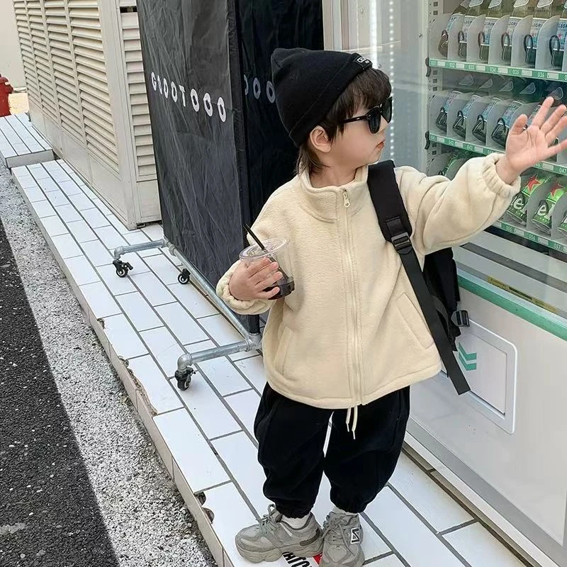 WT-5036灰绿色儿童男童摇粒绒韩冬季休闲保暖加厚秋冬外套纯色